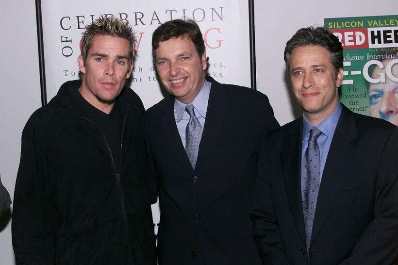 Anthony Perkins, Mark McGrath and Jon Stewart at the Red Herring charity auction.