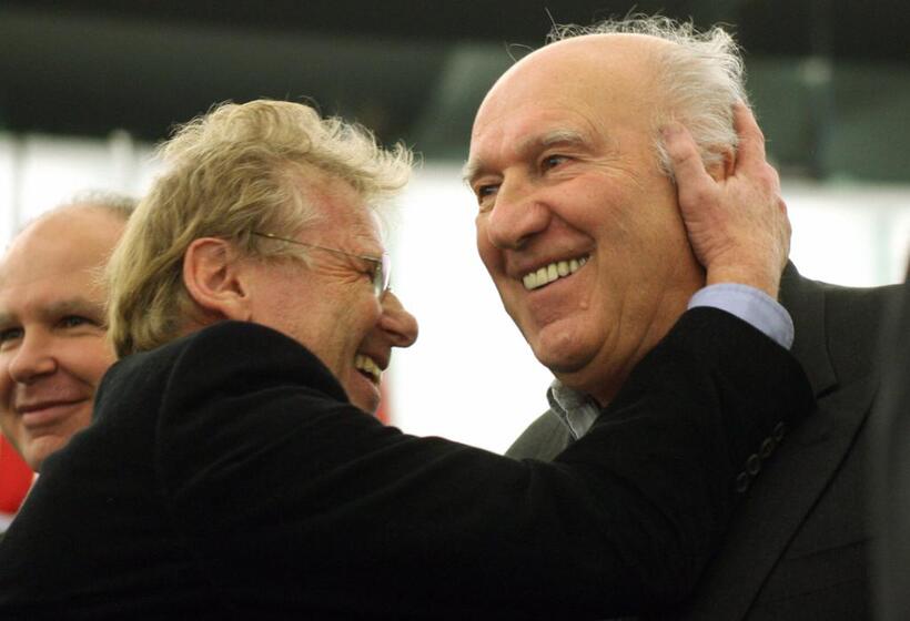Michel Piccoli and European deputy Daniel Cohn-Bendit at the first Lux award ceremony at the European Parliament.