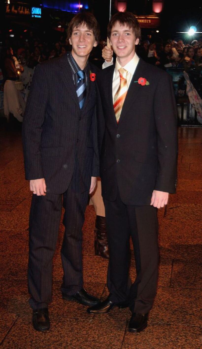 Oliver Phelps and James Phelps at the premiere of "Harry Potter And The Goblet Of Fire."