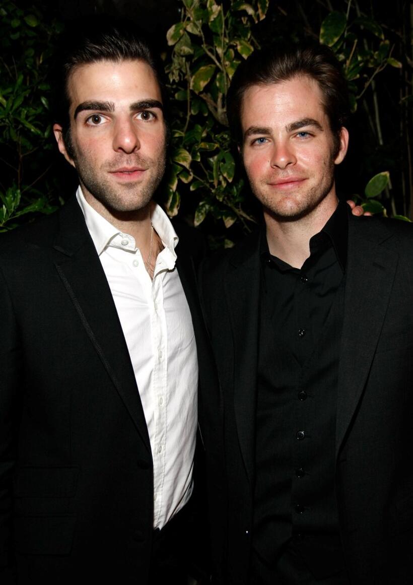 Zachary Quinto and Chris Pine at the GQ Men of the Year party.