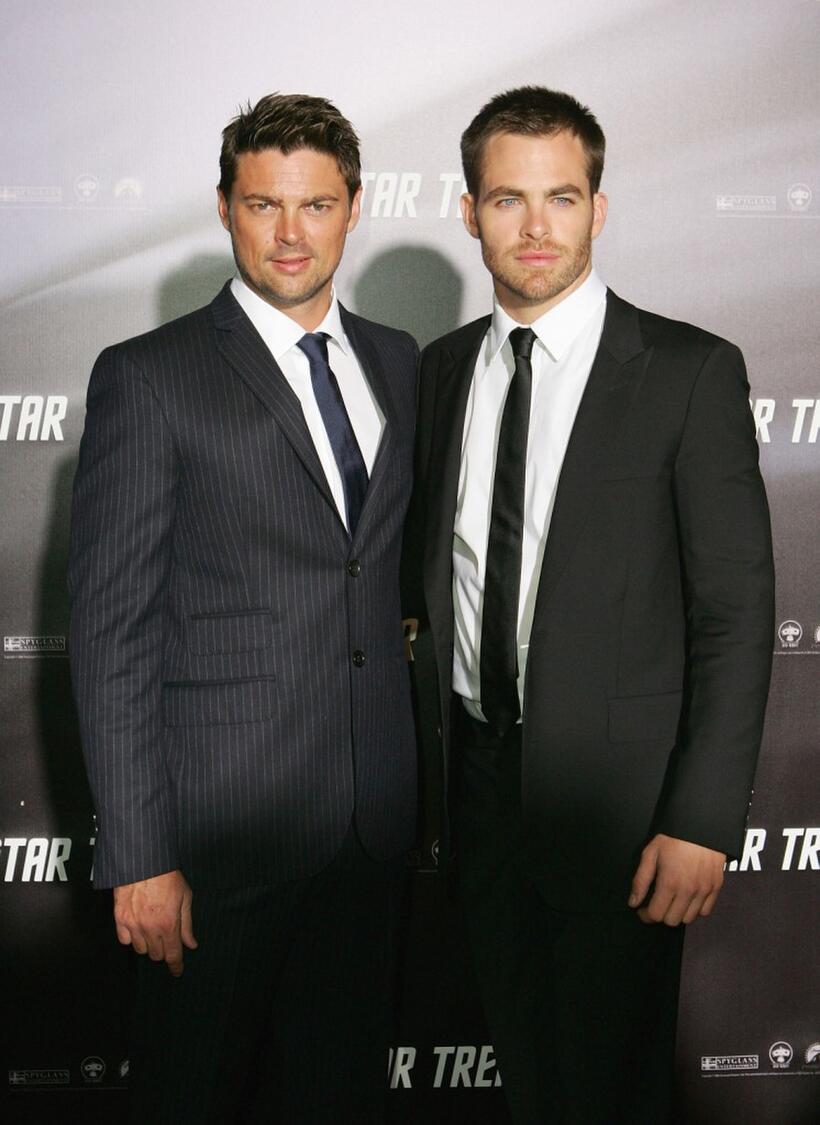 Karl Uerban and Chris Pine at the world premiere of "Star Trek."