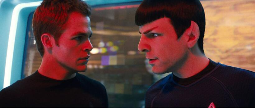 Chris Pine as James T. Kirk and Zachary Quinto as Spock in "Star Trek."