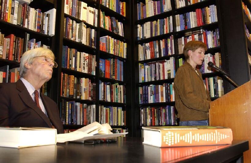 George Plimpton and Maile Meloy at the 50th anniversary "The Paris Review Book".