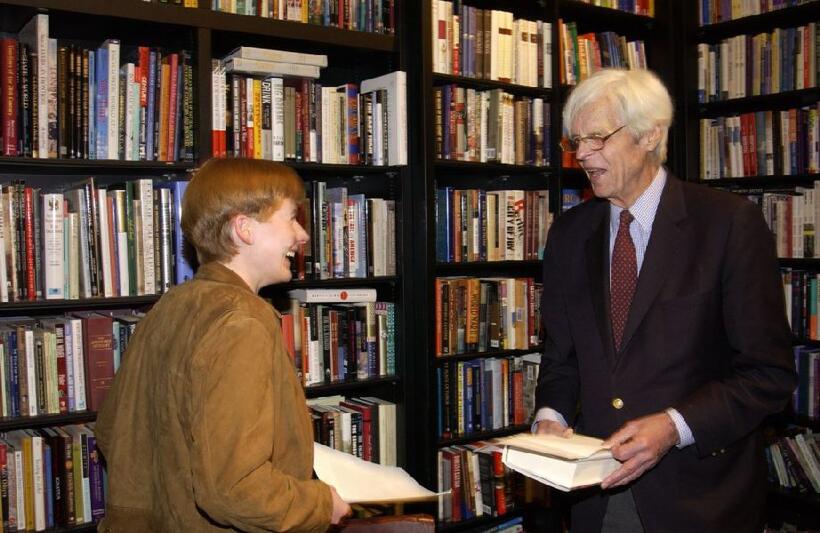George Plimpton and Maile Meloy at the 50th anniversary "The Paris Review Book".