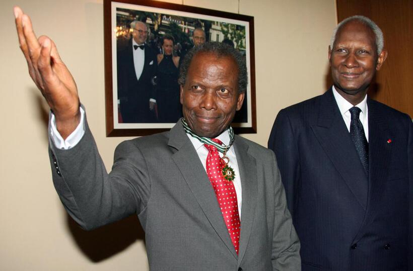 Sidney Poitier and Abdou Diouf at the 59th edition of the International Cannes Film Festival.