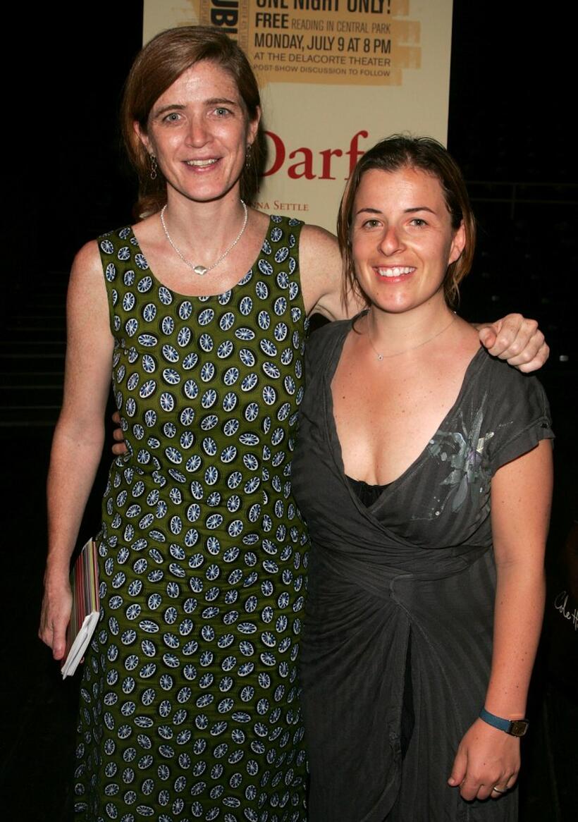 Samantha Power and Winter Miller at the after party for a special reading of "In Darfur."