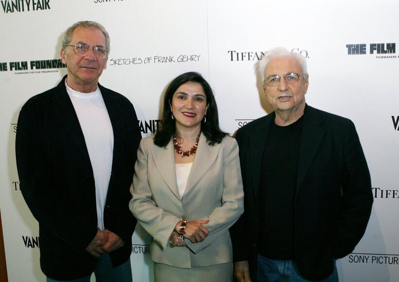 Sydney Pollack, Nellie Seddigh and Frank Gehry at the Los Angeles premiere of "Sketches Of Frank Gehry."
