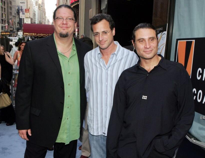 Penn Jillette, Bob Saget and Paul Provenza at the premiere of "The Aristocrats."