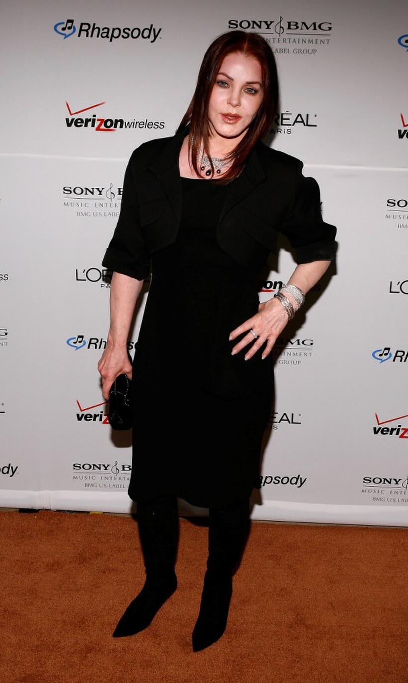 Priscilla Presley at the Clive Davis pre-Grammy party.