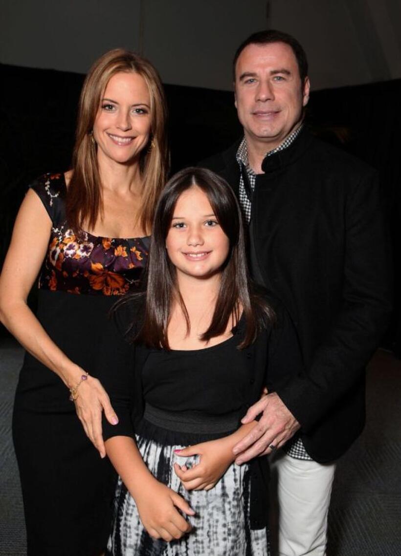 Kelly Preston, Ella Bleu Travolta and John Travolta at the opening Ceremony of Disney's Inaugural D23 Convention.