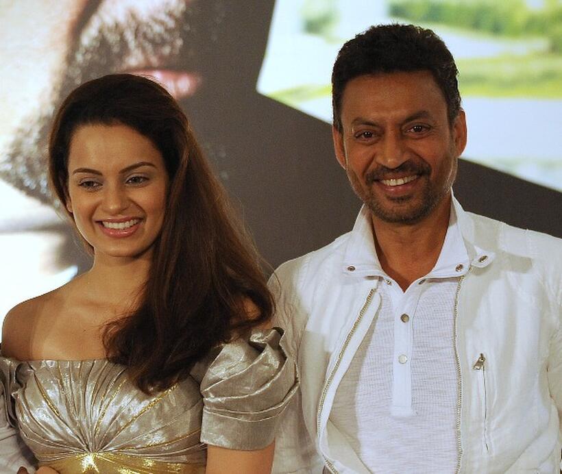 Kangana Ranaut and Irrfan Khan at the press conference of "Knock Out" during the International Indian Film Academy (IIFA) Awards Event.