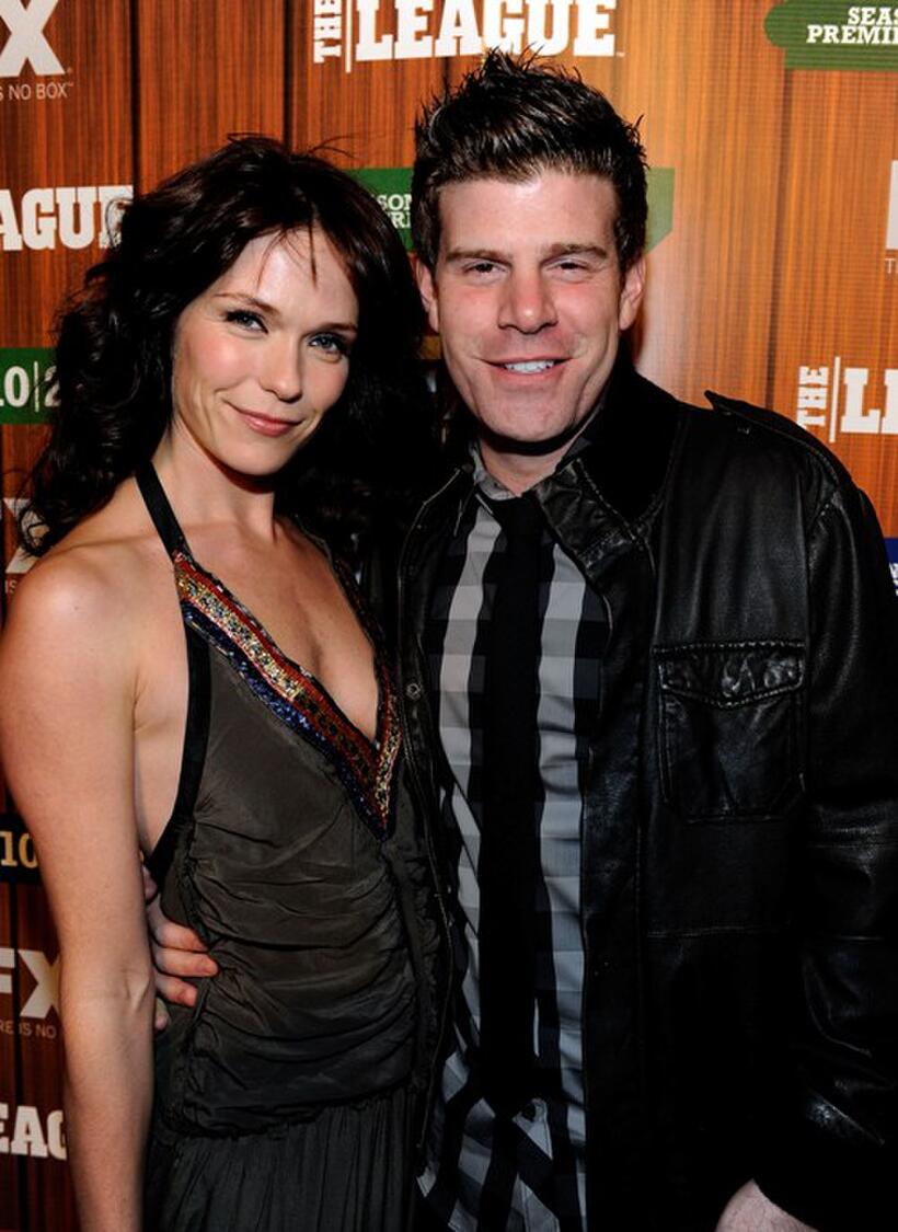 Katie Aselton and Stephen Rannazzisi at the premiere screening of "The League."