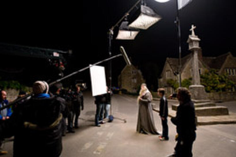 Michael Gambon as Albus Dumbledore and Daniel Radcliffe as Harry Potter on the set of "Harry Potter and the Half-Blood Prince."