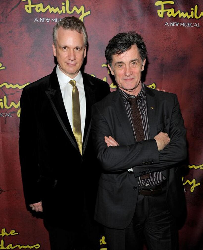 Rick Elice and Roger Rees at the after party of the premiere of "The Addams Family."