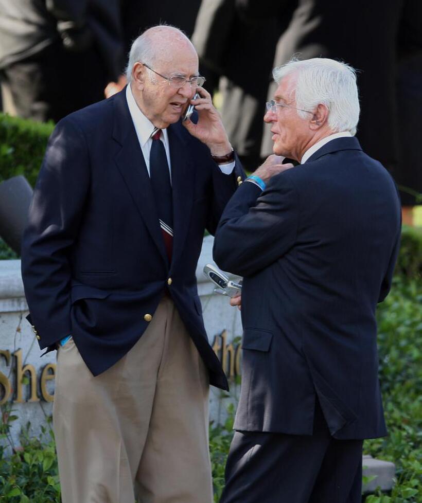 Carl Reiner and Dick Van Dyke at the funeral of Merv Griffin.