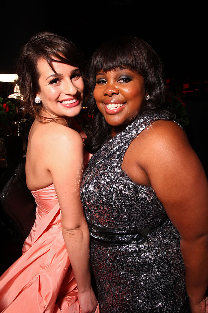 Lea Michele and Amber Riley at the InStyle and Warner Bros. 68th Annual Golden Globe Awards post-party in California.