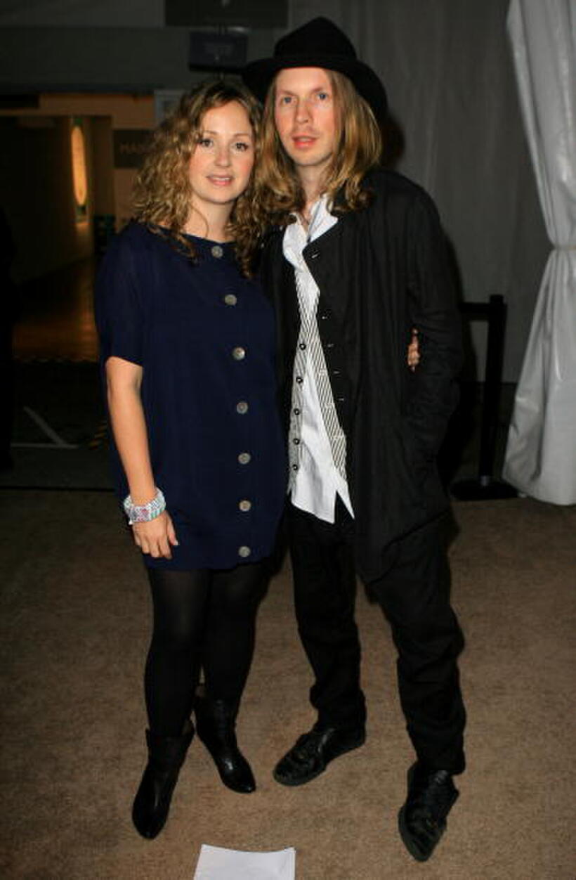 Musician Beck and Marissa Ribisi at the Whitley Kros Spring 2008 fashion show during the Mercedes Benz Fashion Week.