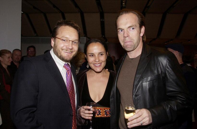 Jeremy Sims, Rebecca Rigg and Hugo Weaving at the opening night of Drama Theater in Sydney.