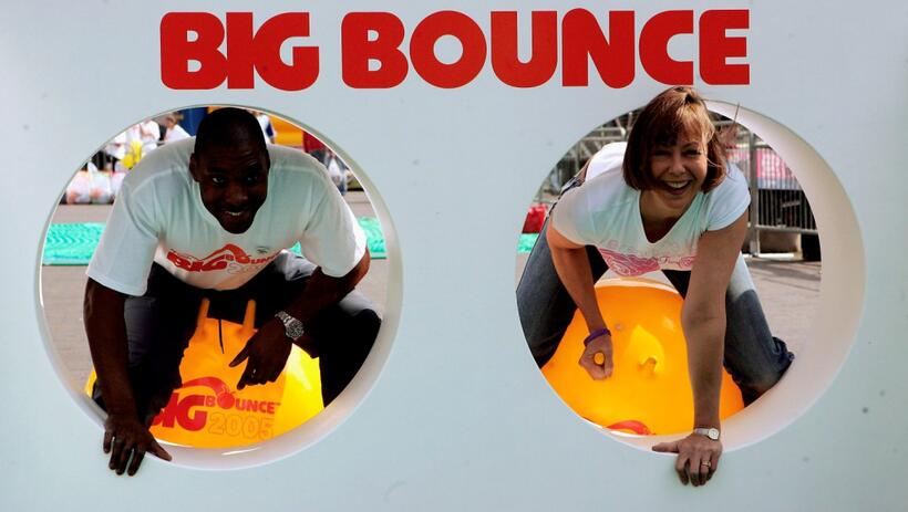 Jenny Agutter and Mark Richardson take part in "The Big Bounce 2005".