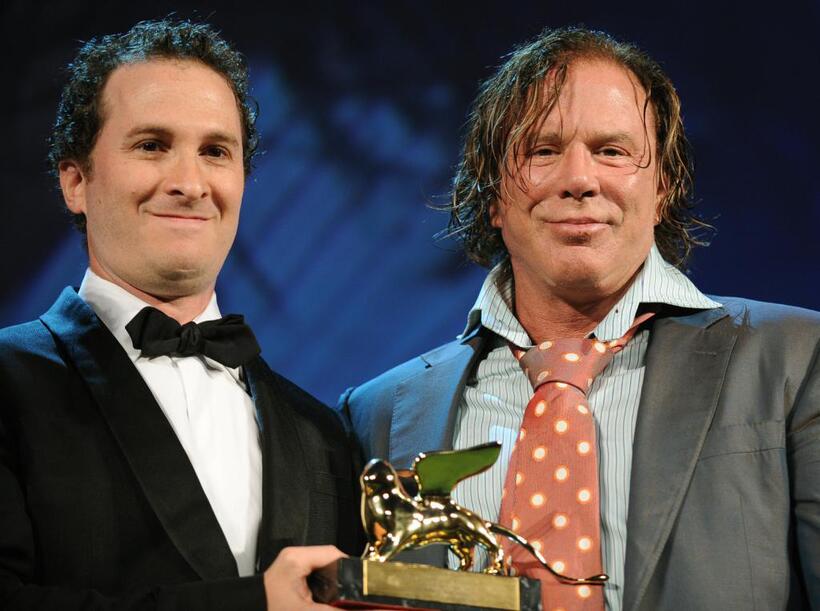 Director Darren Aronofsky and Mickey Rourke at the closing ceremony of 65th Venice International Film Festival.