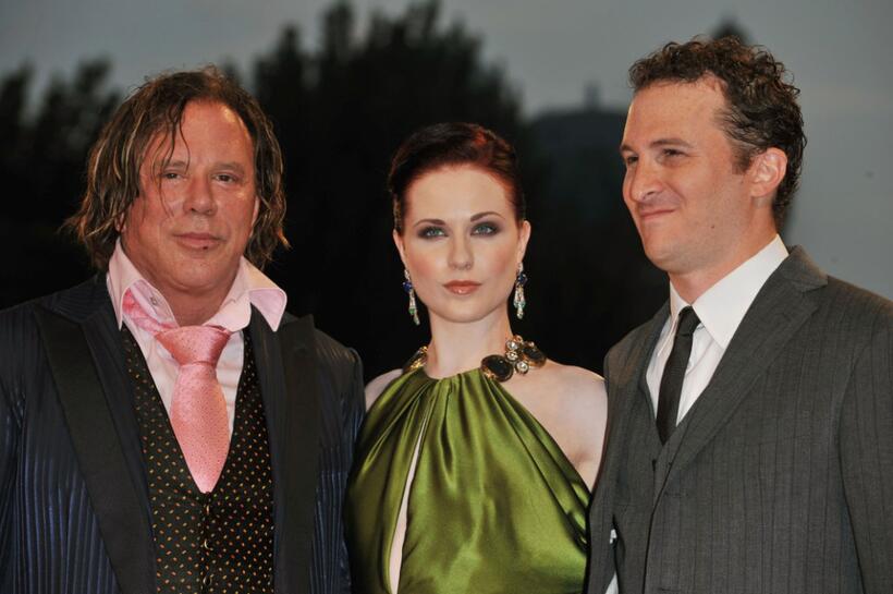 Mickey Rourke, Evan Rachel Wood and Director Darren Aronofsky at the premiere of "The Wrestler" during the 65th Venice Film Festival.
