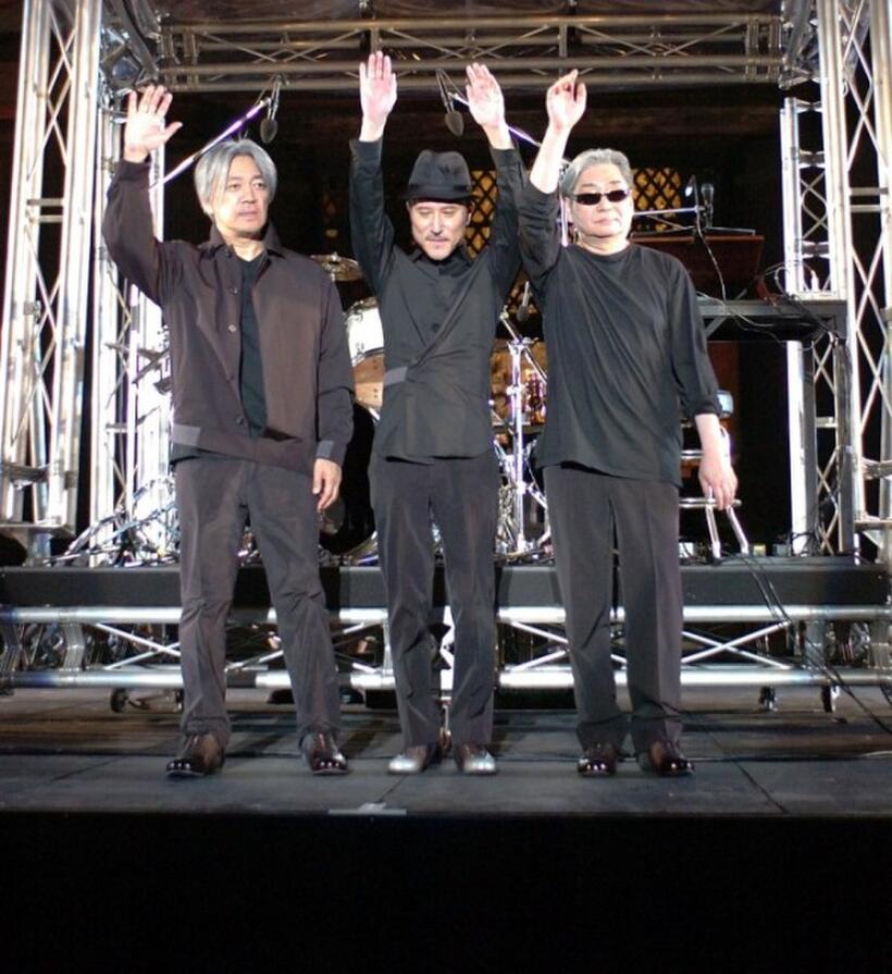 Ryuichi Sakamoto, Yukihiro Takahashi and Yukihiro Takahashi at the Kyoto leg of the Live Earth series of concerts.