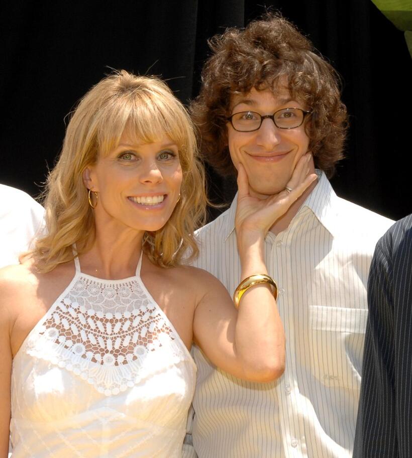 Cheryl Hines and Andy Samberg at the premiere of "Space Chimps."