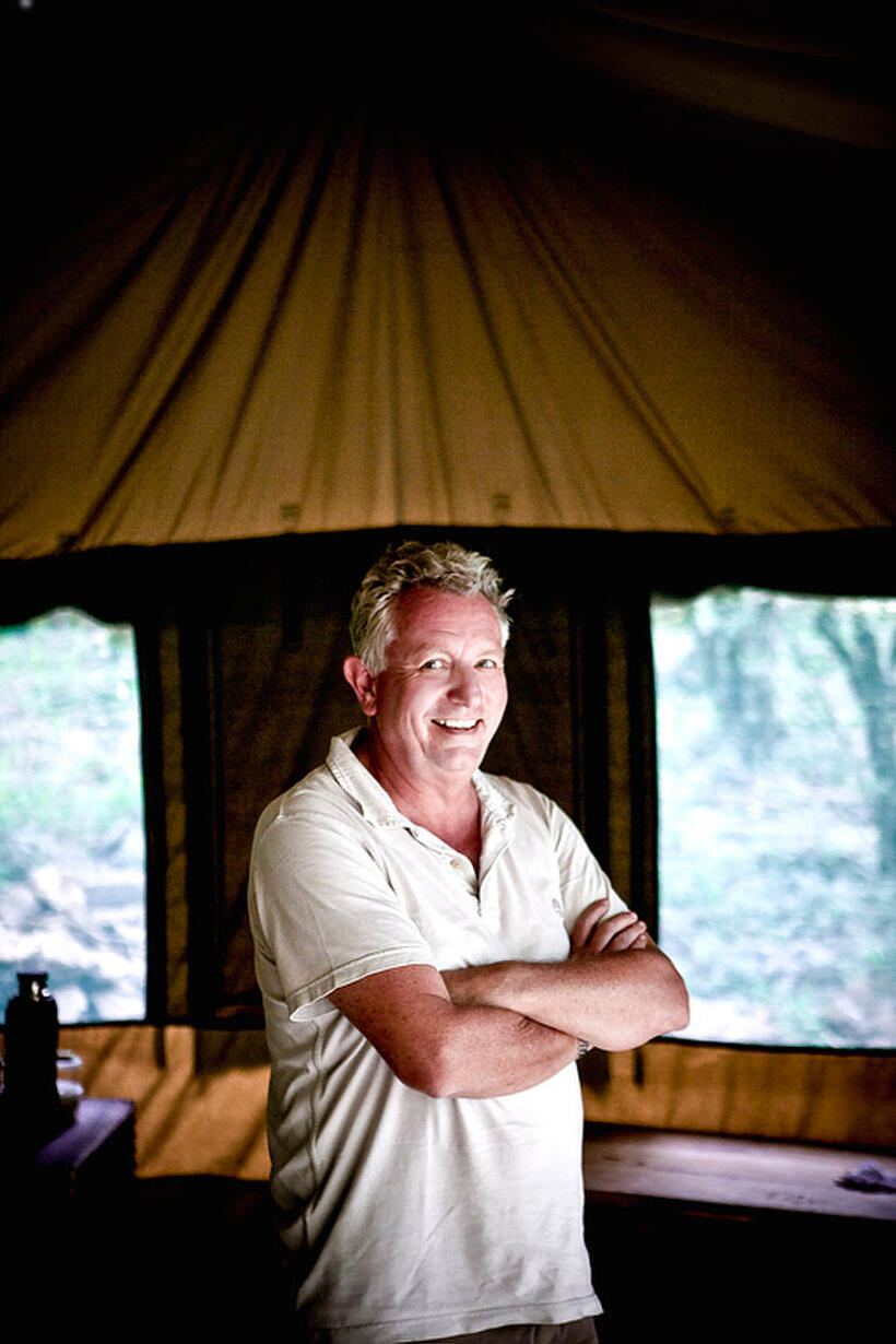 Keith Scholey on the set of "African Cats."