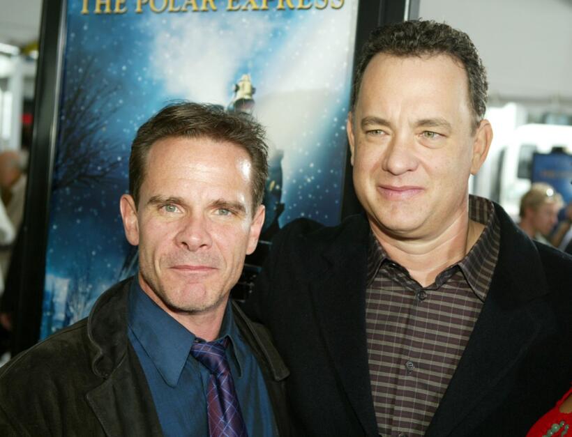 Peter Scolari and Tom Hanks at the premiere of "Polar Express."