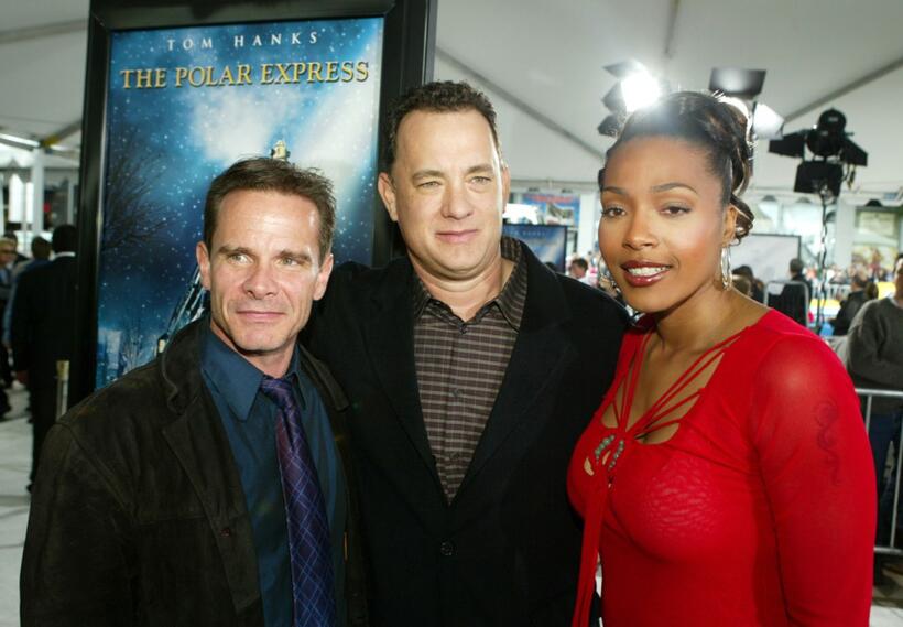 Peter Scolari, Tom Hanks and Nona Gaye at the premiere of "Polar Express."