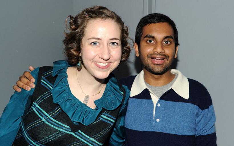 Kristen Schaal and Aziz Ansari at the Apple Store Soho's "Meet The Actor: Aziz Ansari."