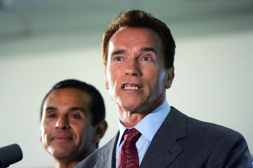 Arnold Schwarzenegger at the Los Angeles Department of Transportation's Automated Traffic Surveillance and Control Center.