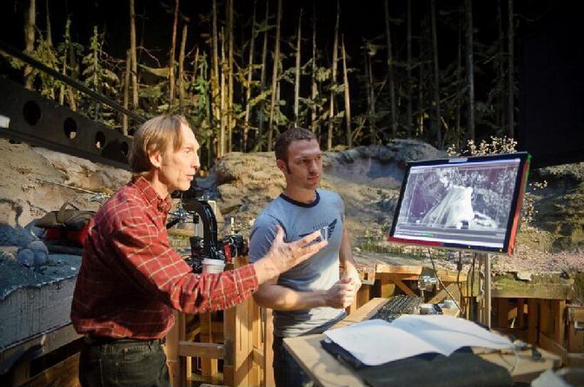 Director/Writer Henry Selick and Travis Knight on the set of "Coraline."