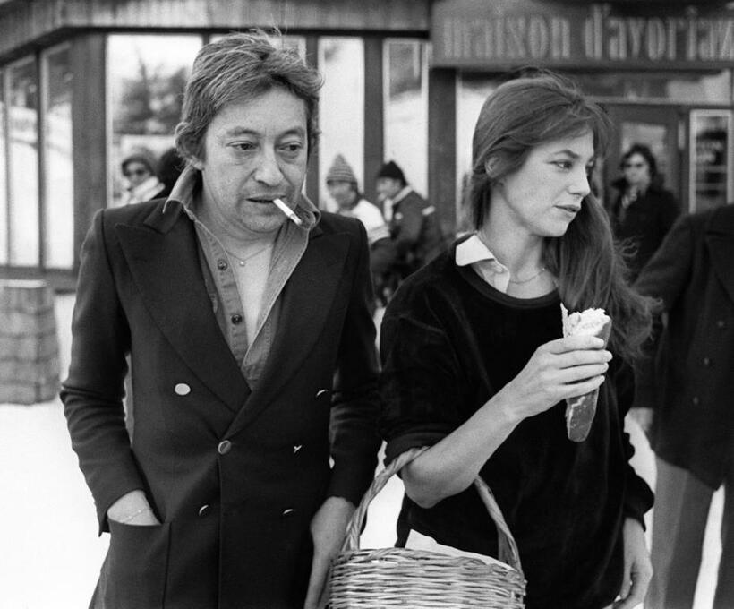 Jane Birkin with her husband Serge Gainsbourg in Avoriaz.