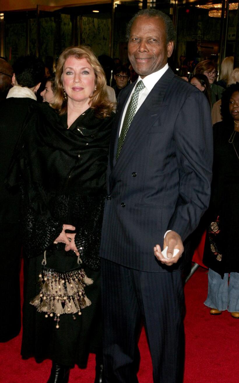 Joanna Shimkus and Sidney Poitier at the Broadway opening of "The Color Purple."