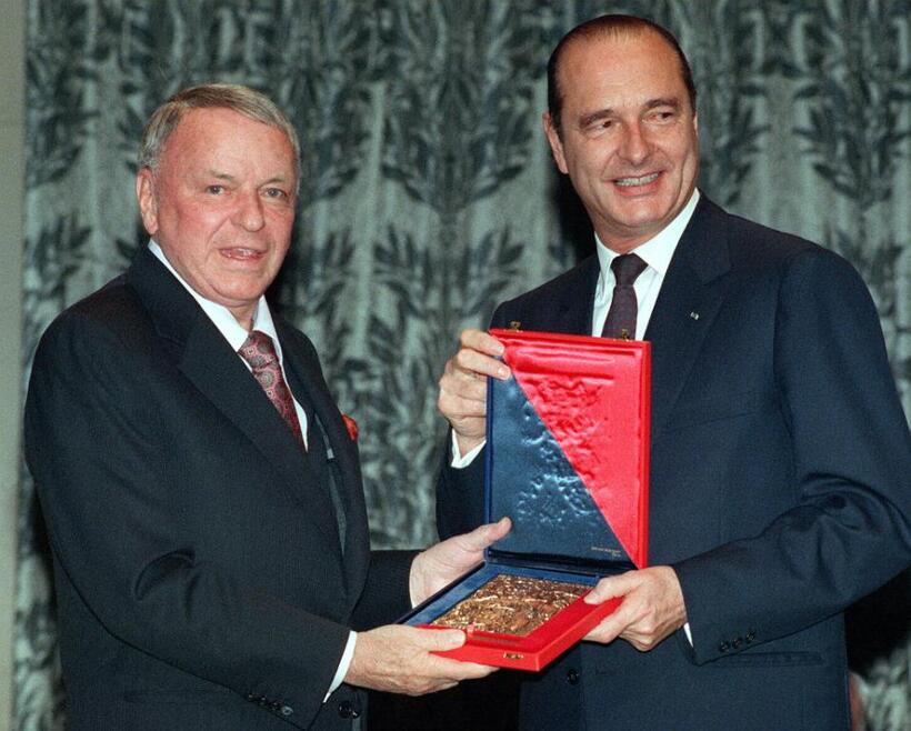 Frank Sinatra in Paris after being awarded by the Paris Mayor Jacques Chirac.