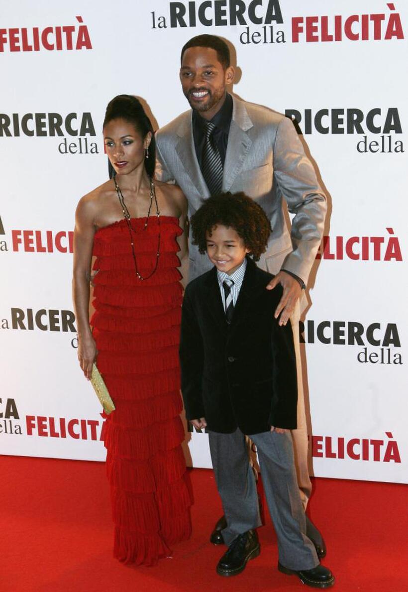 Jada Pinkett Smith, Will Smith and Jaden Smith at the Italian premiere of "The Pursuit of Happyness."