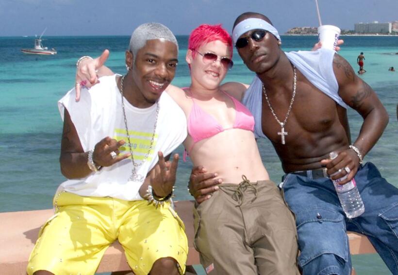 Sisqo, Singer Pink and Rapper Tyrese at the photo shoot of MTV's Spring Break 2000.