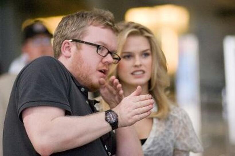 Director Jim Field Smith and Alice Eve on the set of "She's Out of My League."