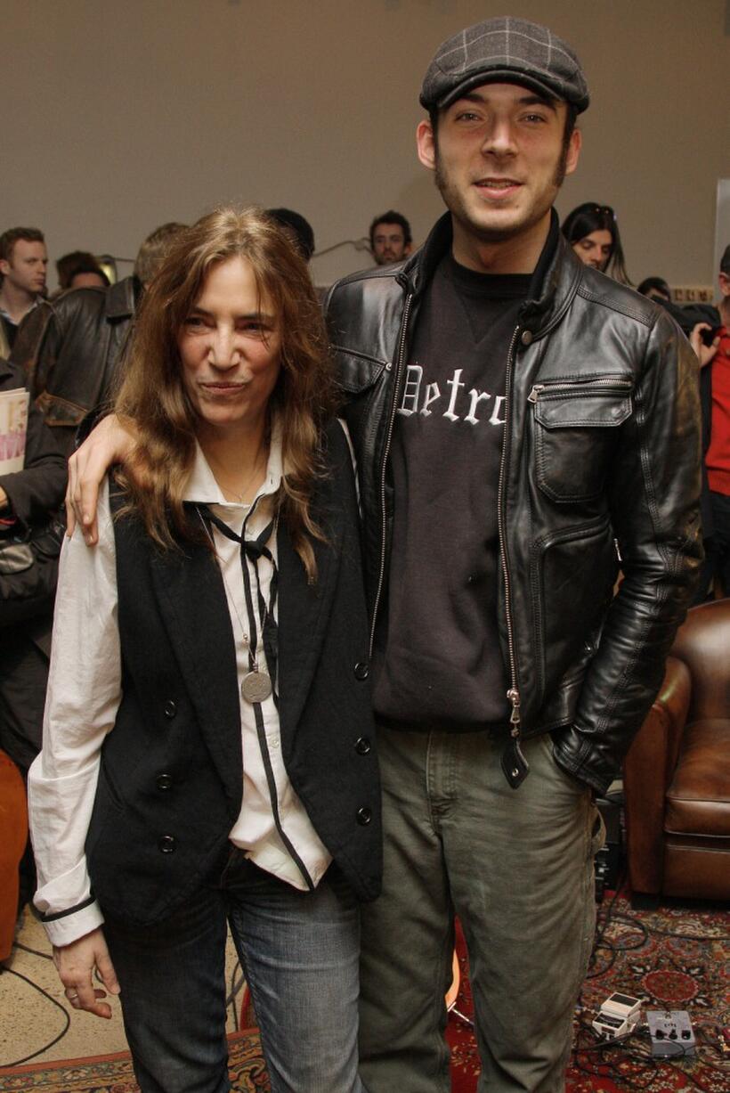 Patti Smith and her son Jackson at the "Patti Smith, land 250" exhibition.