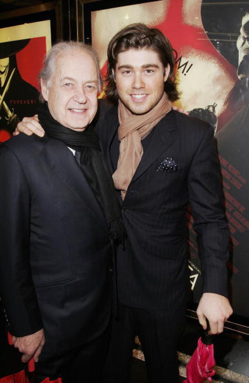John Standing and son Archie at the UK Premiere of "V For Vendetta."