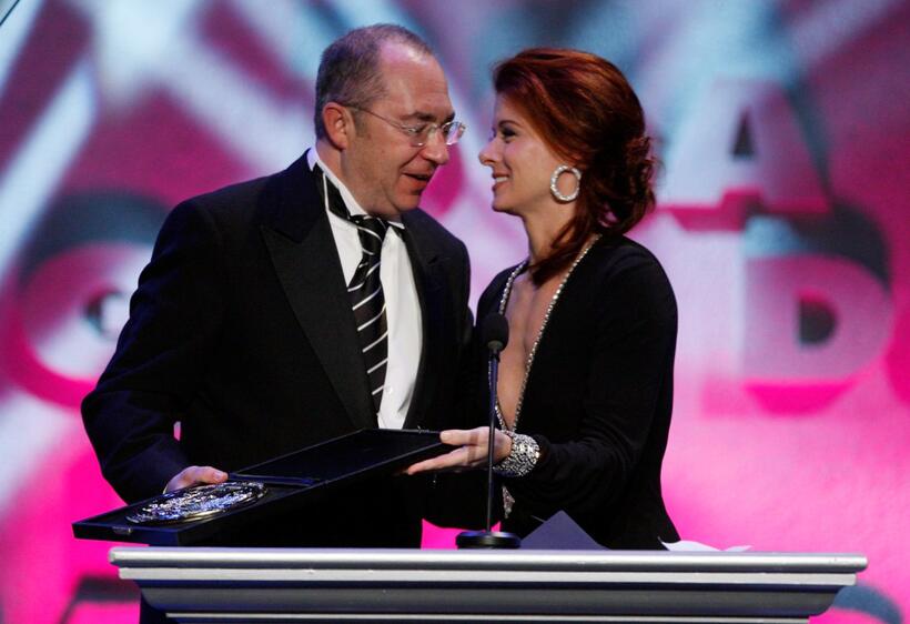 Barry Sonnenfeld and Debra Messing at the 60th annual DGA Awards held at the Hyatt Regency Century Plaza Hotel.