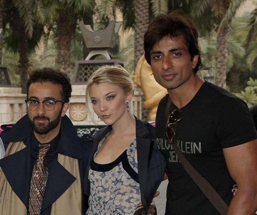 Yassin Alsalman, Natalie Dormer and Sonu Sood at the photocall of "City of Life" during the 6th Annual Dubai International Film Festival.