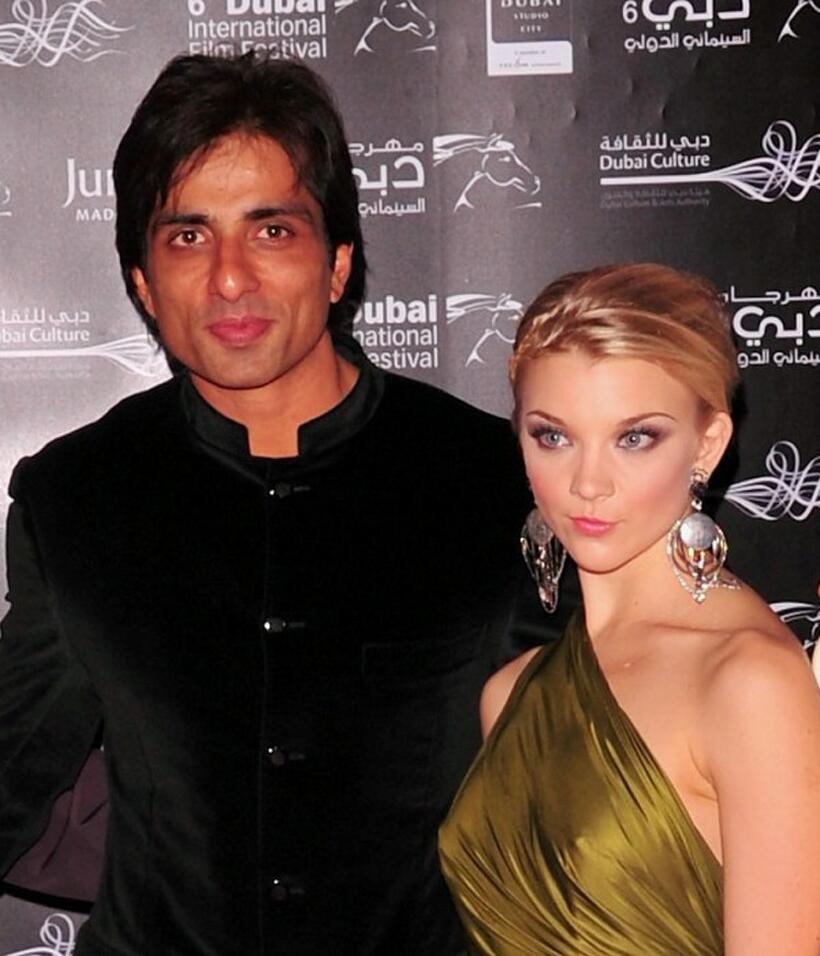 Natalie Dormer and Sonu Sood at the premiere of "City of Life" during the 6th Annual Dubai International Film Festival.