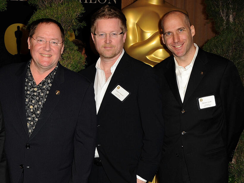 Producer John Lasseter, Andrew Stanton and Producer Michael Hirsh at the 83rd Academy Awards in California.