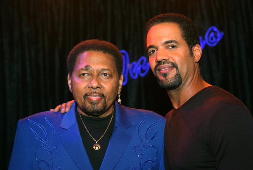 Aaron Neville and Kristoff St. John on the set of "The Young and The Restless."