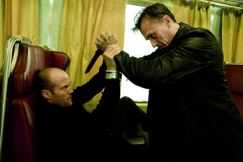 Jason Statham as Frank Martin and Robert Knepper as Johnson in "Transporter 3."