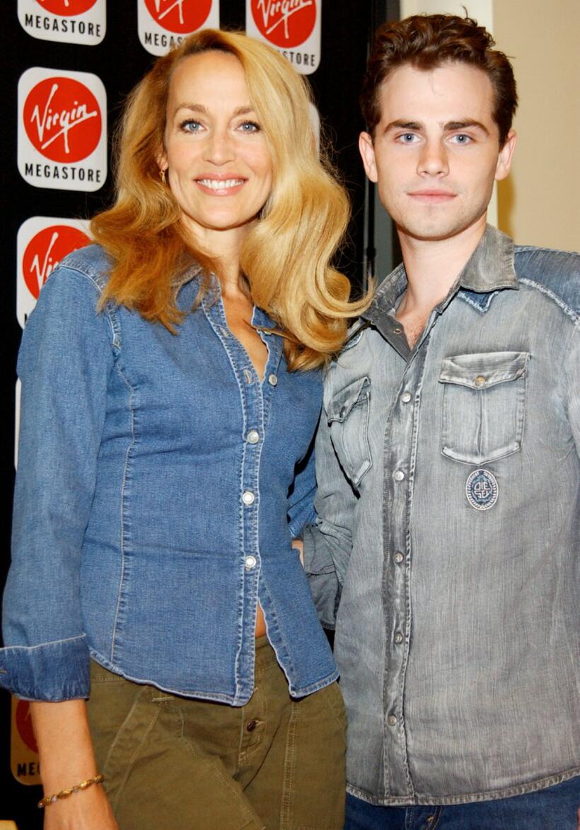 Jerry Hall and Rider Strong at the San Francisco Virgin Megastore.