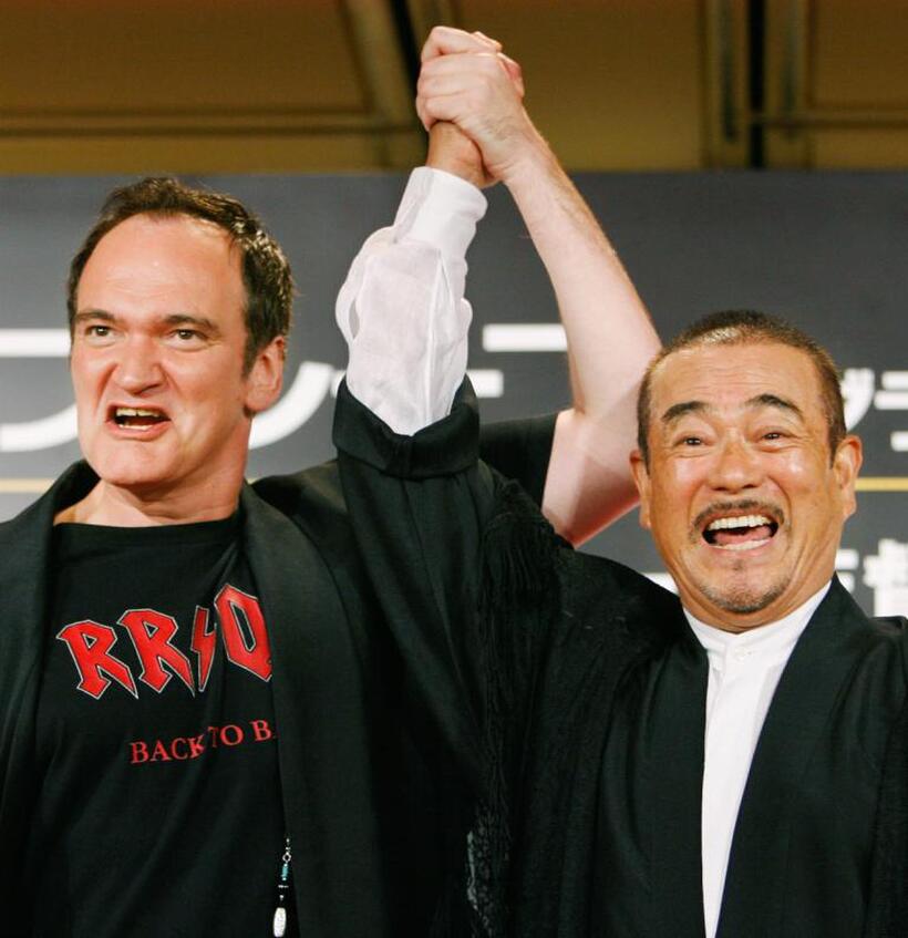 Quentin Tarantino and Shinichi Chiba at the Tokyo promotion of "Death Proof".