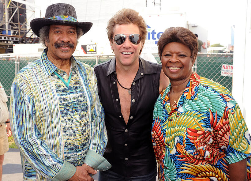 Singers & Songwriters Allen Toussaint, Rock Legend Jon Bon Jovi and Irma Thomas at the Day 2 of 2011 New Orleans Jazz & Heritage Festival in New Orleans.